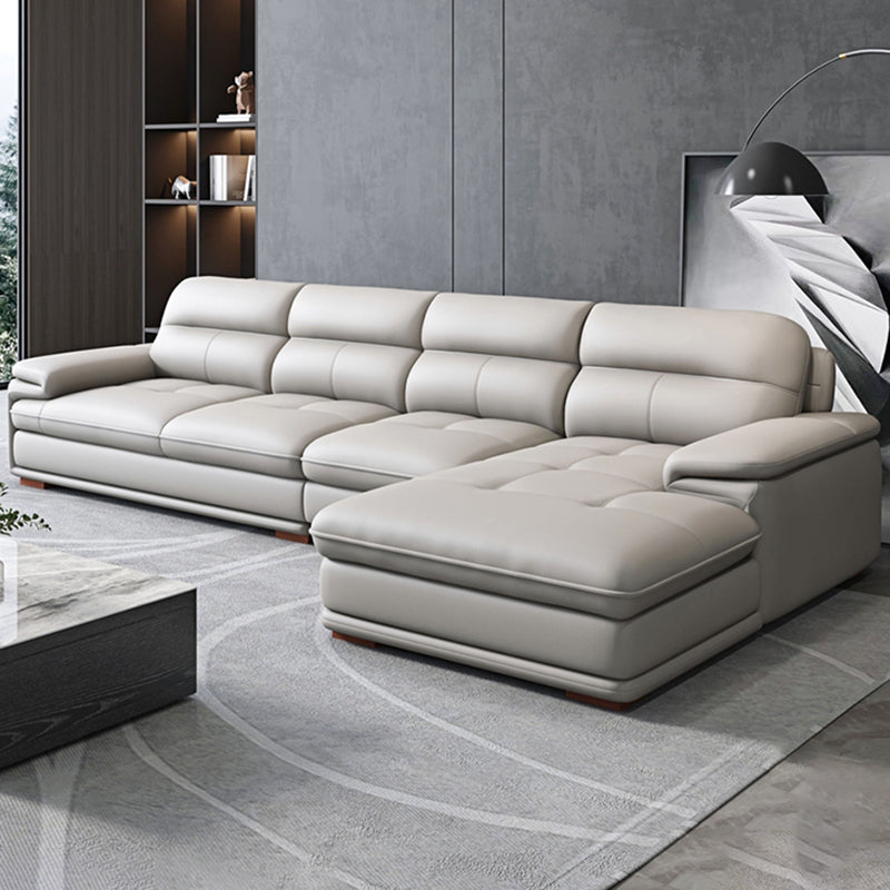 Contemporary Pillowed Back Cushions Sofa/Sectional with Pillow Top Arm 142"L x 67"W x 35"H Genuine Leather Clearhalo 'furn' 'furn_sectionals' 'Furniture' 'furniture_sectionals' 'kitchen' 'kitchen_sectionals' 'Living Room Furniture' 'Sectionals' 4773305