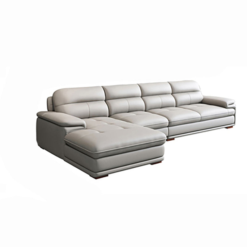 Contemporary Pillowed Back Cushions Sofa/Sectional with Pillow Top Arm 142"L x 67"W x 35"H Leather Clearhalo 'furn' 'furn_sectionals' 'Furniture' 'furniture_sectionals' 'kitchen' 'kitchen_sectionals' 'Living Room Furniture' 'Sectionals' 4773312