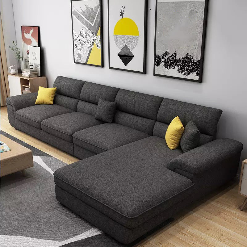 Contemporary L-Shape Sectional with Pillowed Back Cushions for Four People Dark Gray Clearhalo 'furn' 'furn_sectionals' 'Furniture' 'furniture_sectionals' 'kitchen' 'kitchen_sectionals' 'Living Room Furniture' 'Sectionals' 4773370