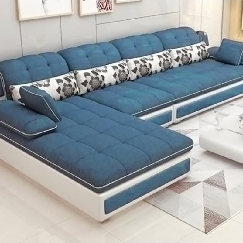 118.11"D x 66.93"W x 25.59"H Tufted Split-Back with Bostol Pillows Sectional Sofa Blue Clearhalo 'furn' 'furn_sectionals' 'Furniture' 'furniture_sectionals' 'kitchen' 'kitchen_sectionals' 'Living Room Furniture' 'Sectionals' 4773379