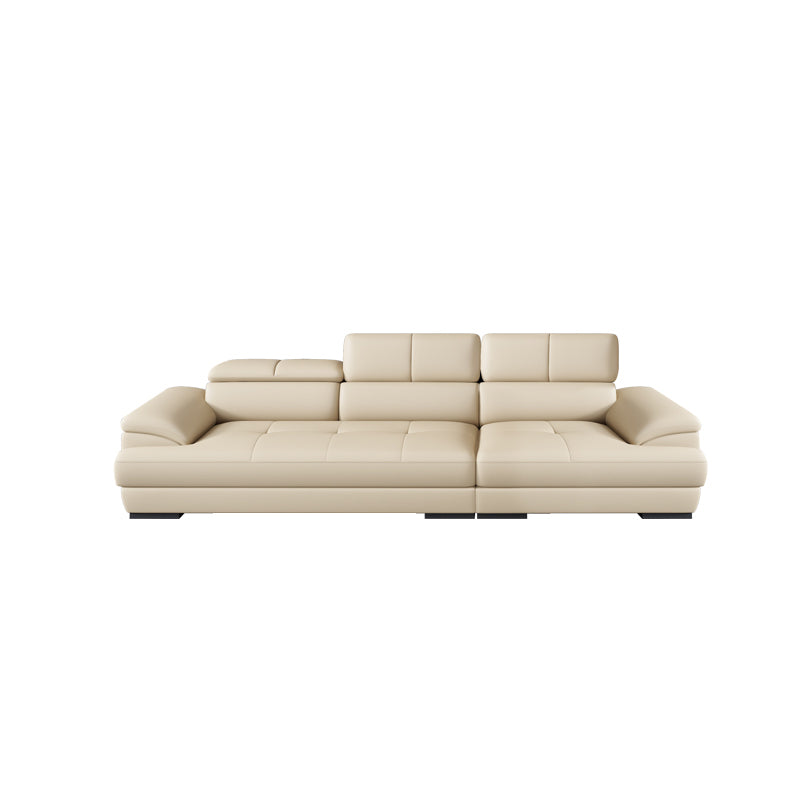 Beige Contemporary Sofa with Pillow Top Arm and Storage 27.6" 110"L x 39"W x 28"H Leather Clearhalo 'furn' 'furn_sectionals' 'Furniture' 'furniture_sectionals' 'kitchen' 'kitchen_sectionals' 'Living Room Furniture' 'Sectionals' 4773389