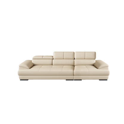 Beige Contemporary Sofa with Pillow Top Arm and Storage 27.6" 110"L x 39"W x 28"H Leather Clearhalo 'furn' 'furn_sectionals' 'Furniture' 'furniture_sectionals' 'kitchen' 'kitchen_sectionals' 'Living Room Furniture' 'Sectionals' 4773389