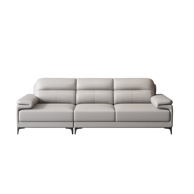 Contemporary Light Grey Sofa with Pillow Top Arm for Apartment 35.43" 112"L x 39"W x 35"H Genuine Leather Clearhalo 'furn' 'furn_sectionals' 'Furniture' 'furniture_sectionals' 'kitchen' 'kitchen_sectionals' 'Living Room Furniture' 'Sectionals' 4773438