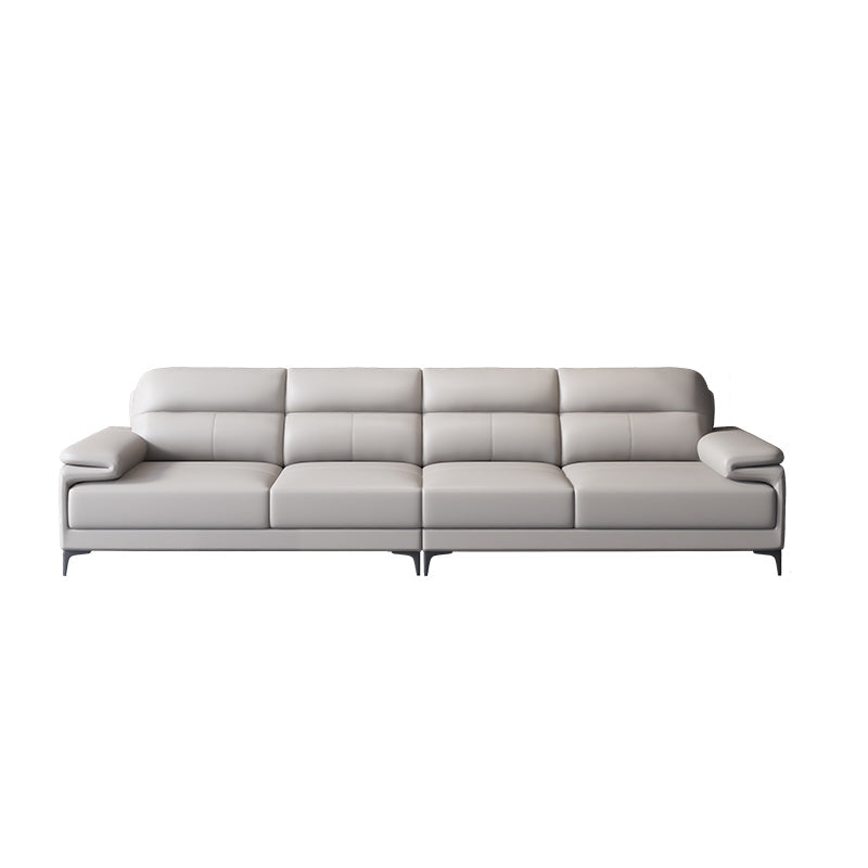 Contemporary Light Grey Sofa with Pillow Top Arm for Apartment 35.43" 142"L x 39"W x 35"H Genuine Leather Clearhalo 'furn' 'furn_sectionals' 'Furniture' 'furniture_sectionals' 'kitchen' 'kitchen_sectionals' 'Living Room Furniture' 'Sectionals' 4773439
