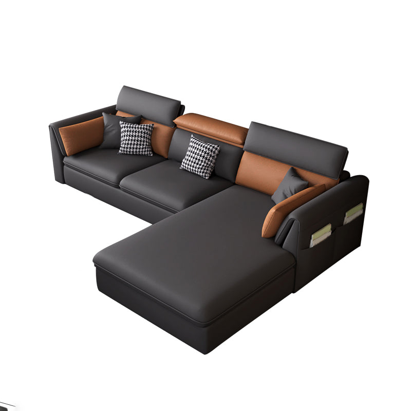 Modern Stain Resistant Faux Leather Pillow Top Arm Sofa with Bolster Pillows 98"L x 67"W x 36"H Clearhalo 'furn' 'furn_sectionals' 'Furniture' 'furniture_sectionals' 'kitchen' 'kitchen_sectionals' 'Living Room Furniture' 'Sectionals' 4773466