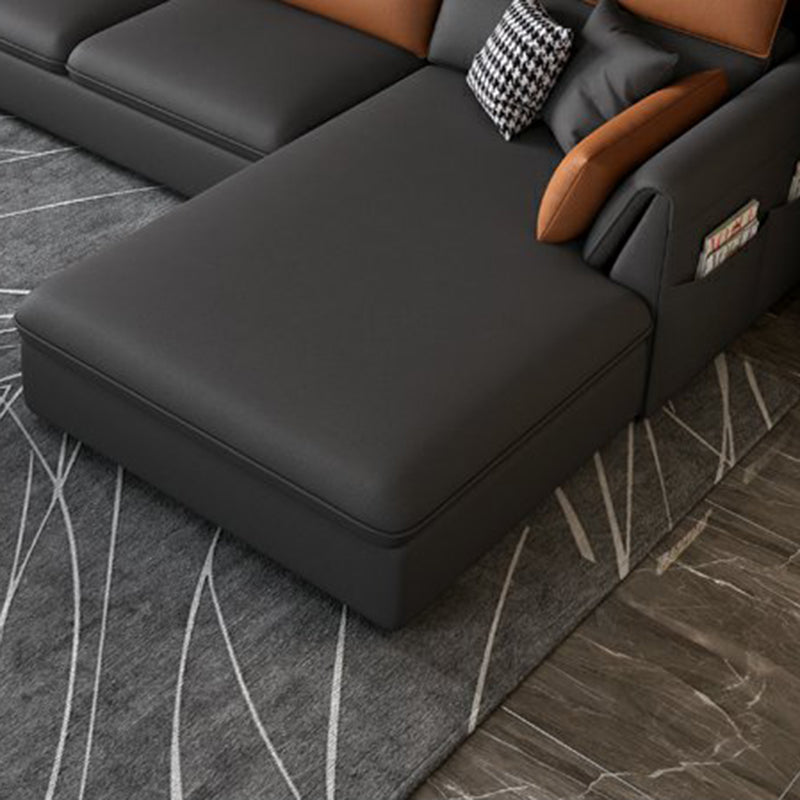 Modern Stain Resistant Faux Leather Pillow Top Arm Sofa with Bolster Pillows Clearhalo 'furn' 'furn_sectionals' 'Furniture' 'furniture_sectionals' 'kitchen' 'kitchen_sectionals' 'Living Room Furniture' 'Sectionals' 4773470