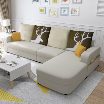 Contemporary Square Arm Sofa with Bolster Pillows for Living Room, Apartment Off-White Linen Clearhalo 'furn' 'furn_sectionals' 'Furniture' 'furniture_sectionals' 'kitchen' 'kitchen_sectionals' 'Living Room Furniture' 'Sectionals' 4773485