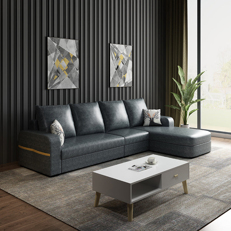 Contemporary Square Arm Sofa with Bolster Pillows for Living Room, Apartment Dark Gray Faux Leather Clearhalo 'furn' 'furn_sectionals' 'Furniture' 'furniture_sectionals' 'kitchen' 'kitchen_sectionals' 'Living Room Furniture' 'Sectionals' 4773489