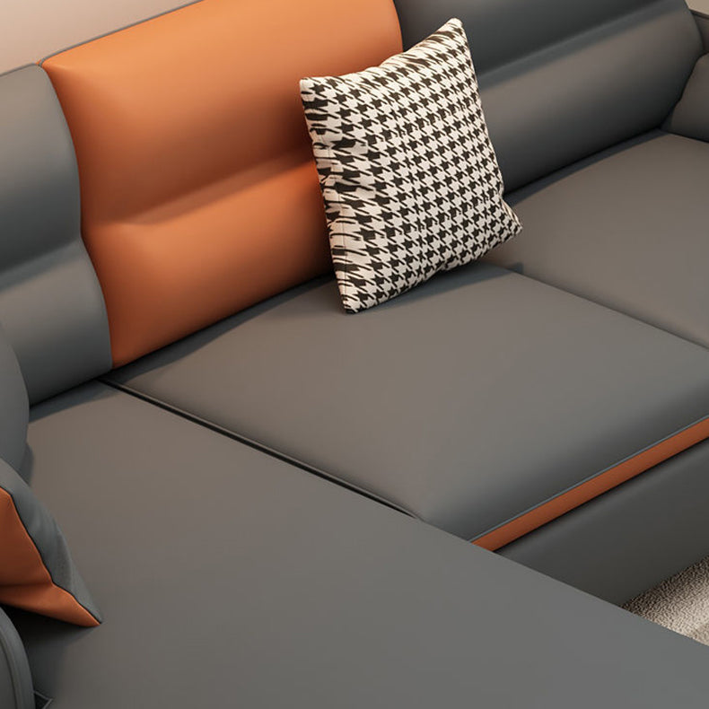 Modern Faux Leather Square Arm Sectional with Bolster Pillows, Stain Resistant Clearhalo 'Furniture' 'furniture_sectionals' 'kitchen' 'kitchen_sectionals' 'Living Room Furniture' 'Sectionals' 4773503