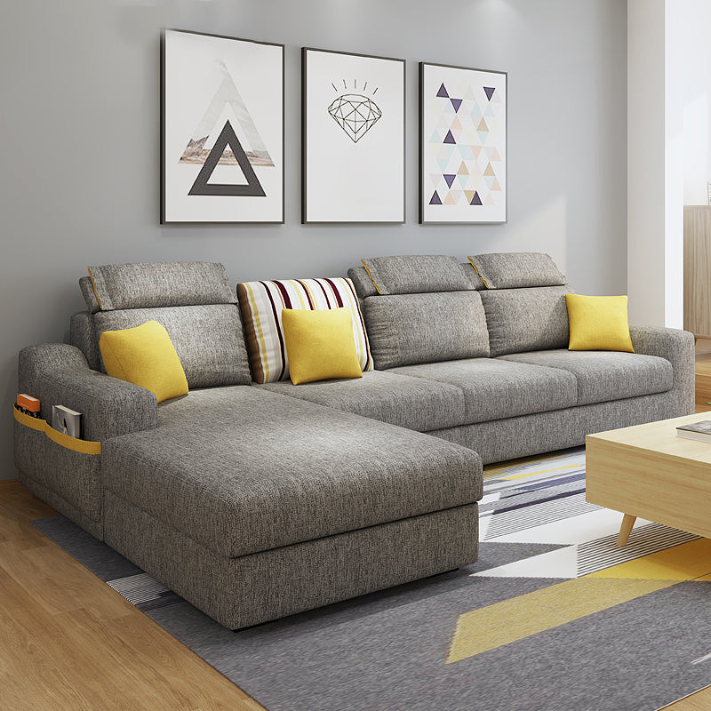 Grey Contemporary Sloped Arm Sofa with Bolster Pillows for Living Room 110"L x 63"W x 37"H Faux Leather Latex Clearhalo 'furn' 'furn_sectionals' 'Furniture' 'furniture_sectionals' 'kitchen' 'kitchen_sectionals' 'Living Room Furniture' 'Sectionals' 4773506