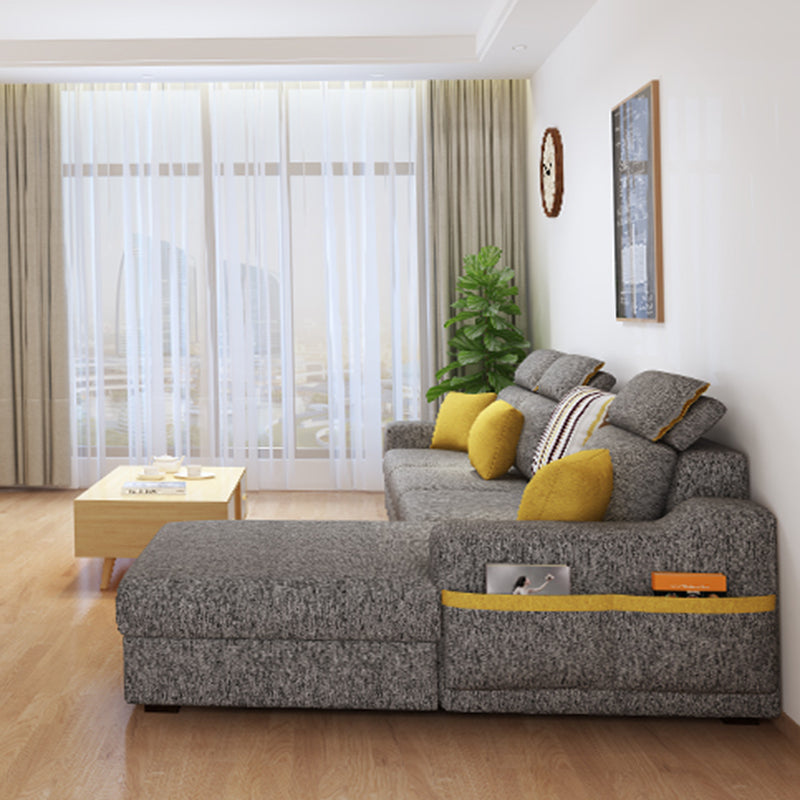 Grey Contemporary Sloped Arm Sofa with Bolster Pillows for Living Room Clearhalo 'furn' 'furn_sectionals' 'Furniture' 'furniture_sectionals' 'kitchen' 'kitchen_sectionals' 'Living Room Furniture' 'Sectionals' 4773509