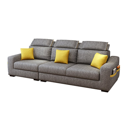 Grey Contemporary Sloped Arm Sofa with Bolster Pillows for Living Room 87"L x 35"W x 37"H Clearhalo 'furn' 'furn_sectionals' 'Furniture' 'furniture_sectionals' 'kitchen' 'kitchen_sectionals' 'Living Room Furniture' 'Sectionals' 4773510