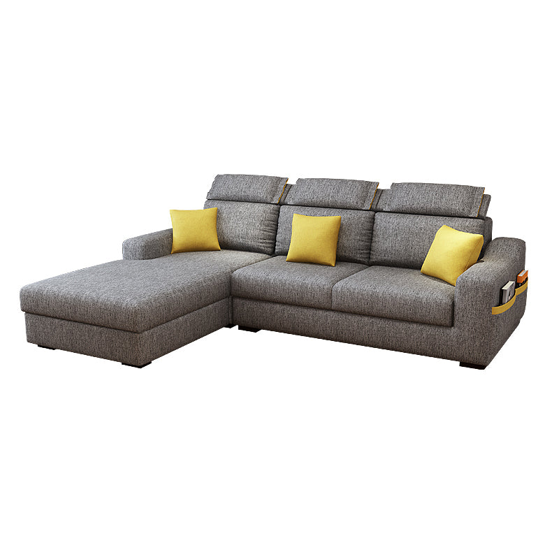 Grey Contemporary Sloped Arm Sofa with Bolster Pillows for Living Room 87"L x 63"W x 37"H Linen Clearhalo 'furn' 'furn_sectionals' 'Furniture' 'furniture_sectionals' 'kitchen' 'kitchen_sectionals' 'Living Room Furniture' 'Sectionals' 4773512