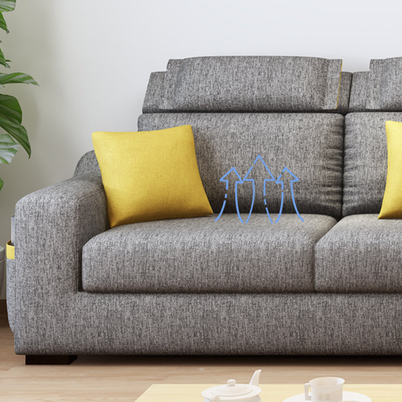 Grey Contemporary Sloped Arm Sofa with Bolster Pillows for Living Room Clearhalo 'furn' 'furn_sectionals' 'Furniture' 'furniture_sectionals' 'kitchen' 'kitchen_sectionals' 'Living Room Furniture' 'Sectionals' 4773514