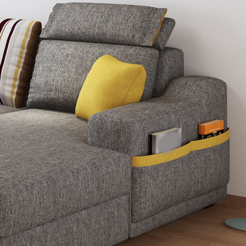 Grey Contemporary Sloped Arm Sofa with Bolster Pillows for Living Room Clearhalo 'furn' 'furn_sectionals' 'Furniture' 'furniture_sectionals' 'kitchen' 'kitchen_sectionals' 'Living Room Furniture' 'Sectionals' 4773515