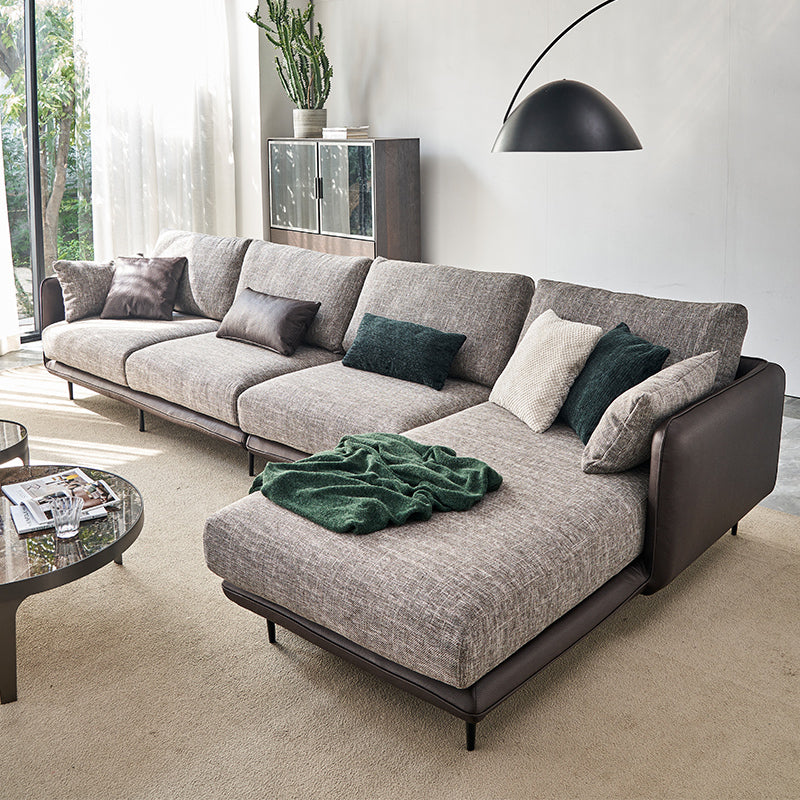 Modern Tuxedo Arm Removable Cushions Sofa with Pillows 35.43" for Living Room 146"L x 67"W x 35"H Gray-Brown Right Clearhalo 'furn' 'furn_sectionals' 'Furniture' 'furniture_sectionals' 'kitchen' 'kitchen_sectionals' 'Living Room Furniture' 'Sectionals' 4773522