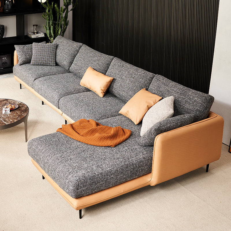 Modern Tuxedo Arm Removable Cushions Sofa with Pillows 35.43" for Living Room 146"L x 67"W x 35"H Orange Dark Grey Right Clearhalo 'furn' 'furn_sectionals' 'Furniture' 'furniture_sectionals' 'kitchen' 'kitchen_sectionals' 'Living Room Furniture' 'Sectionals' 4773525