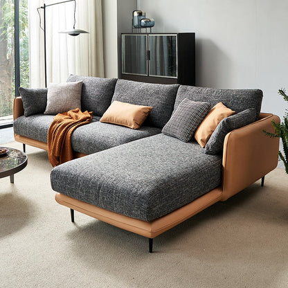 Modern Tuxedo Arm Removable Cushions Sofa with Pillows 35.43" for Living Room 111"L x 67"W x 35"H Orange Dark Grey Right Clearhalo 'furn' 'furn_sectionals' 'Furniture' 'furniture_sectionals' 'kitchen' 'kitchen_sectionals' 'Living Room Furniture' 'Sectionals' 4773527