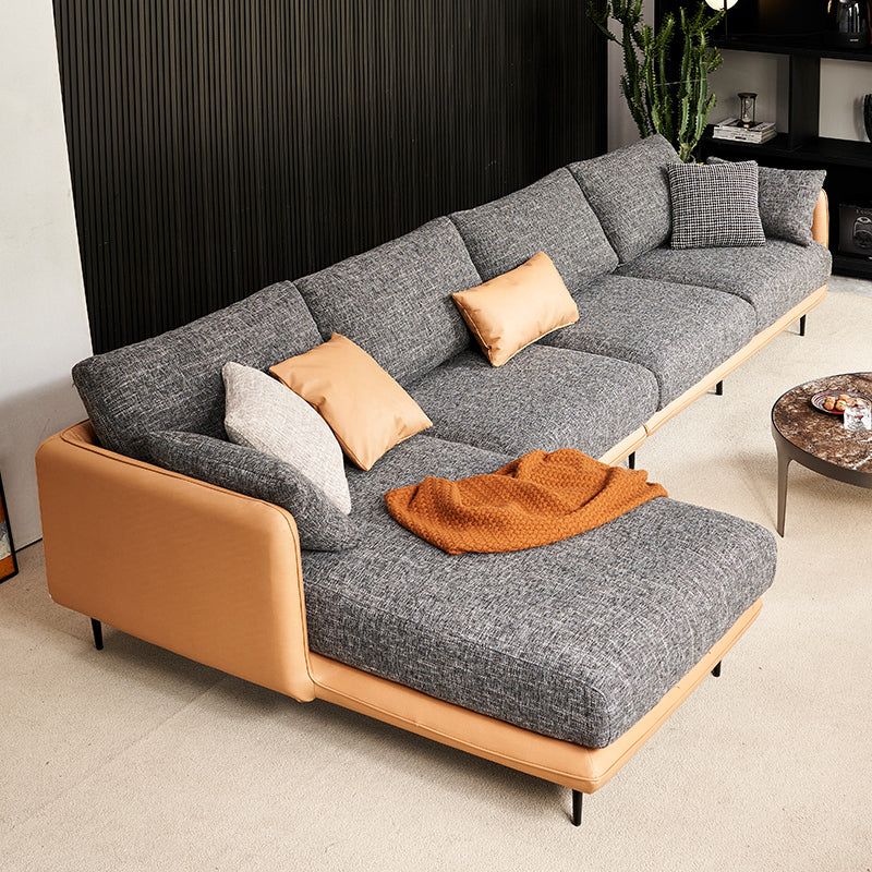 Modern Tuxedo Arm Removable Cushions Sofa with Pillows 35.43" for Living Room 146"L x 67"W x 35"H Orange Dark Grey Left Clearhalo 'furn' 'furn_sectionals' 'Furniture' 'furniture_sectionals' 'kitchen' 'kitchen_sectionals' 'Living Room Furniture' 'Sectionals' 4773541