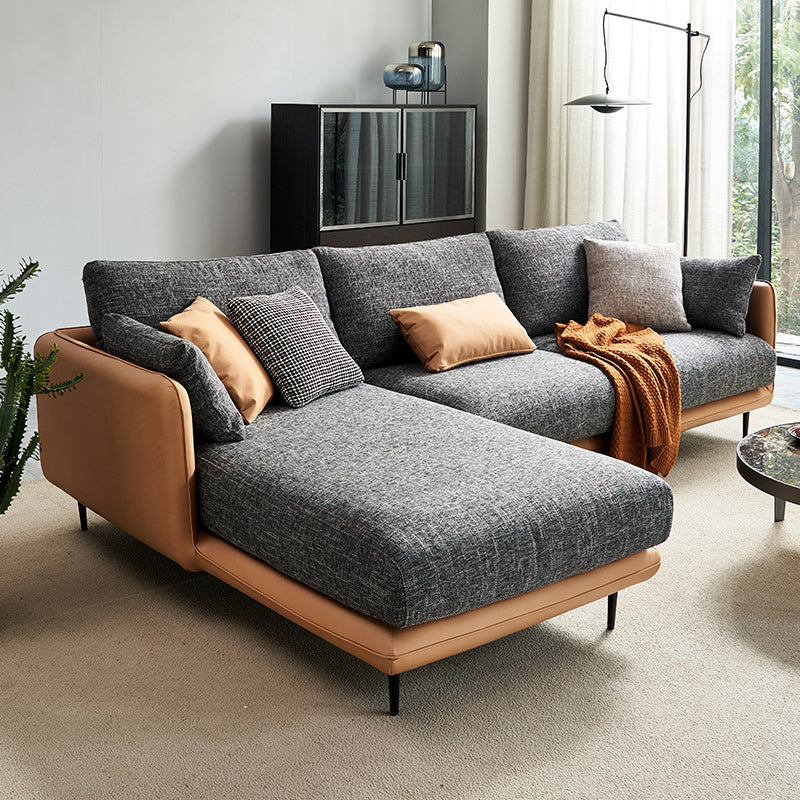 Modern Tuxedo Arm Removable Cushions Sofa with Pillows 35.43" for Living Room 111"L x 67"W x 35"H Orange Dark Grey Left Clearhalo 'furn' 'furn_sectionals' 'Furniture' 'furniture_sectionals' 'kitchen' 'kitchen_sectionals' 'Living Room Furniture' 'Sectionals' 4773542