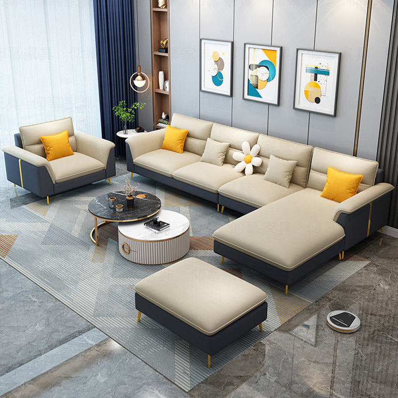 Modern Faux Leather Square Arm Sofa with Bolster Pillows for Living Room Clearhalo 'furn' 'furn_sectionals' 'Furniture' 'furniture_sectionals' 'kitchen' 'kitchen_sectionals' 'Living Room Furniture' 'Sectionals' 4773558