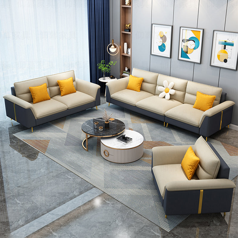 Modern Faux Leather Square Arm Sofa with Bolster Pillows for Living Room Clearhalo 'furn' 'furn_sectionals' 'Furniture' 'furniture_sectionals' 'kitchen' 'kitchen_sectionals' 'Living Room Furniture' 'Sectionals' 4773560