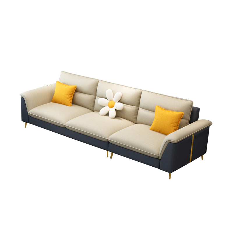 Modern Faux Leather Square Arm Sofa with Bolster Pillows for Living Room 100"L x 33.5"W x 35"H Clearhalo 'furn' 'furn_sectionals' 'Furniture' 'furniture_sectionals' 'kitchen' 'kitchen_sectionals' 'Living Room Furniture' 'Sectionals' 4773564