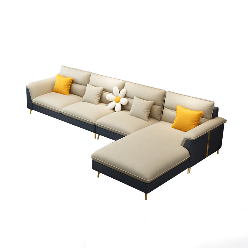 Modern Faux Leather Square Arm Sofa with Bolster Pillows for Living Room 130"L x 67"W x 35"H Clearhalo 'furn' 'furn_sectionals' 'Furniture' 'furniture_sectionals' 'kitchen' 'kitchen_sectionals' 'Living Room Furniture' 'Sectionals' 4773565