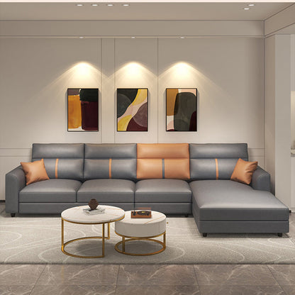 Stain Resistant Faux Leather Square Arm Sofa with Bolster Pillows for Living Room Sponge Clearhalo 'furn' 'furn_sectionals' 'Furniture' 'furniture_sectionals' 'kitchen' 'kitchen_sectionals' 'Living Room Furniture' 'Sectionals' 4773575