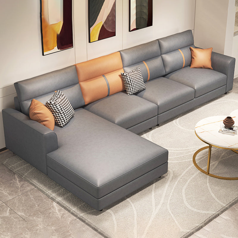 Stain Resistant Faux Leather Square Arm Sofa with Bolster Pillows for Living Room Latex Clearhalo 'furn' 'furn_sectionals' 'Furniture' 'furniture_sectionals' 'kitchen' 'kitchen_sectionals' 'Living Room Furniture' 'Sectionals' 4773576