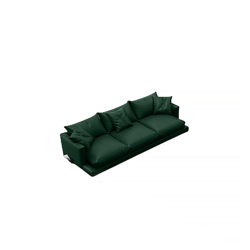 Forest Green Genuine Leather Square Arm Settee Furniture with Pillows 83"L x 38"W x 37"H Sponge Clearhalo 'furn' 'furn_sectionals' 'Furniture' 'furniture_sectionals' 'kitchen' 'kitchen_sectionals' 'Living Room Furniture' 'Sectionals' 4773596