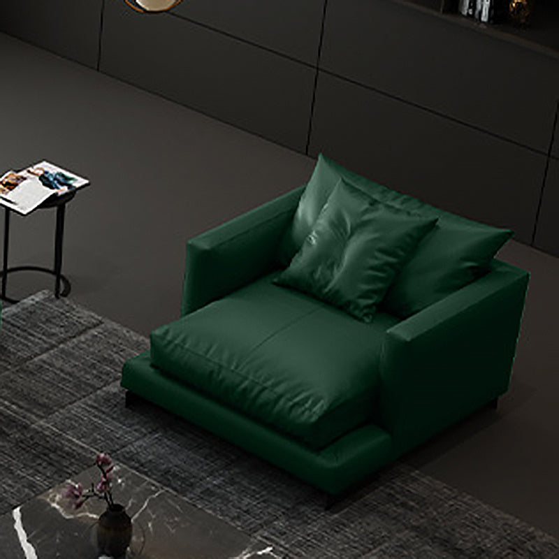 Forest Green Genuine Leather Square Arm Settee Furniture with Pillows 35"L x 38"W x 37"H Down Clearhalo 'furn' 'furn_sectionals' 'Furniture' 'furniture_sectionals' 'kitchen' 'kitchen_sectionals' 'Living Room Furniture' 'Sectionals' 4773605