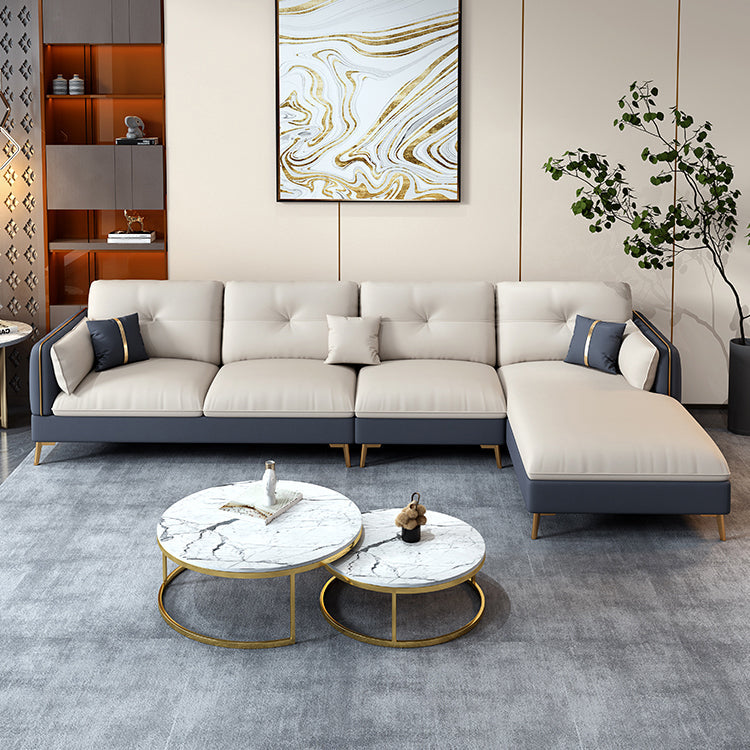 Beige Contemporary Faux Leather Sofa with Recessed Arm 30.7" Clearhalo 'furn' 'furn_sectionals' 'Furniture' 'furniture_sectionals' 'kitchen' 'kitchen_sectionals' 'Living Room Furniture' 'Sectionals' 4773612