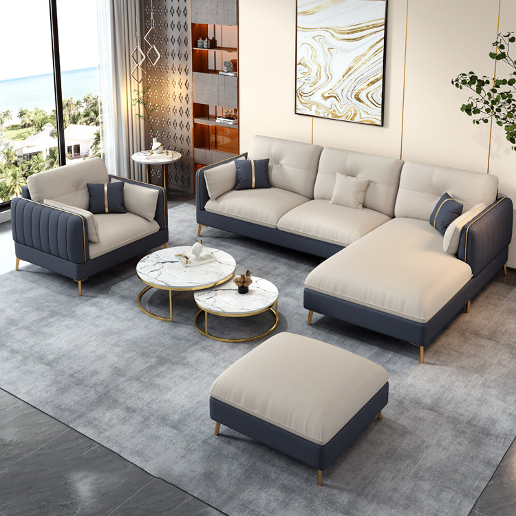Beige Contemporary Faux Leather Sofa with Recessed Arm 30.7" Clearhalo 'furn' 'furn_sectionals' 'Furniture' 'furniture_sectionals' 'kitchen' 'kitchen_sectionals' 'Living Room Furniture' 'Sectionals' 4773615