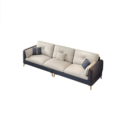Beige Contemporary Faux Leather Sofa with Recessed Arm 30.7" 89"L x 35"W x 31"H Horizontal Clearhalo 'furn' 'furn_sectionals' 'Furniture' 'furniture_sectionals' 'kitchen' 'kitchen_sectionals' 'Living Room Furniture' 'Sectionals' 4773618