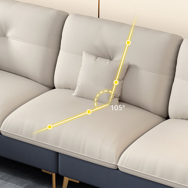 Beige Contemporary Faux Leather Sofa with Recessed Arm 30.7" Clearhalo 'furn' 'furn_sectionals' 'Furniture' 'furniture_sectionals' 'kitchen' 'kitchen_sectionals' 'Living Room Furniture' 'Sectionals' 4773622