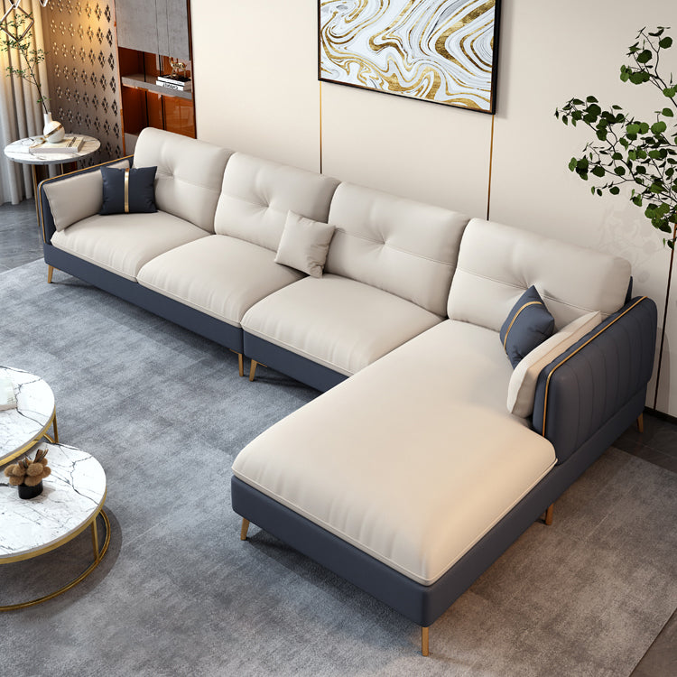 Beige Contemporary Faux Leather Sofa with Recessed Arm 30.7" Clearhalo 'furn' 'furn_sectionals' 'Furniture' 'furniture_sectionals' 'kitchen' 'kitchen_sectionals' 'Living Room Furniture' 'Sectionals' 4773626