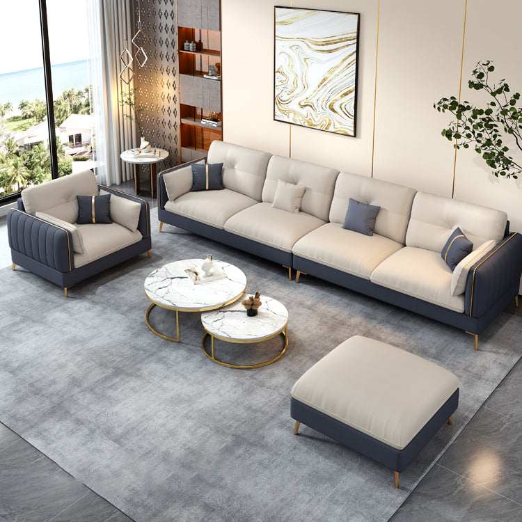 Beige Contemporary Faux Leather Sofa with Recessed Arm 30.7" Clearhalo 'furn' 'furn_sectionals' 'Furniture' 'furniture_sectionals' 'kitchen' 'kitchen_sectionals' 'Living Room Furniture' 'Sectionals' 4773629