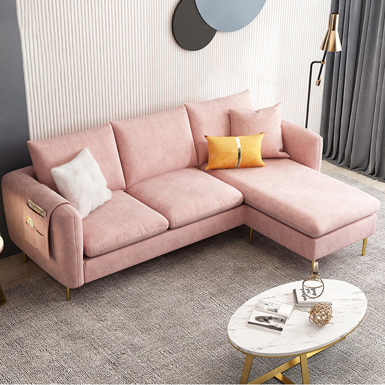 Scandinavian Velvet Sofa with 3 Pillows and Storage for Apartment Clearhalo 'furn' 'furn_sectionals' 'Furniture' 'furniture_sectionals' 'kitchen' 'kitchen_sectionals' 'Living Room Furniture' 'Sectionals' 4773661