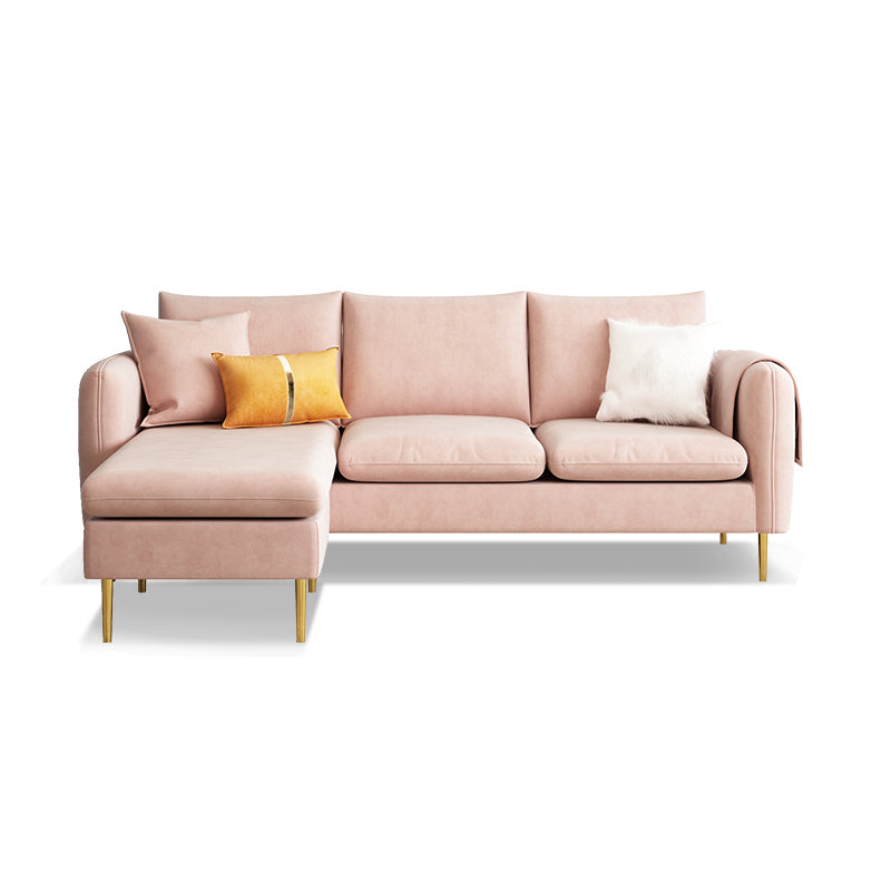 Scandinavian Velvet Sofa with 3 Pillows and Storage for Apartment Pink Clearhalo 'furn' 'furn_sectionals' 'Furniture' 'furniture_sectionals' 'kitchen' 'kitchen_sectionals' 'Living Room Furniture' 'Sectionals' 4773664