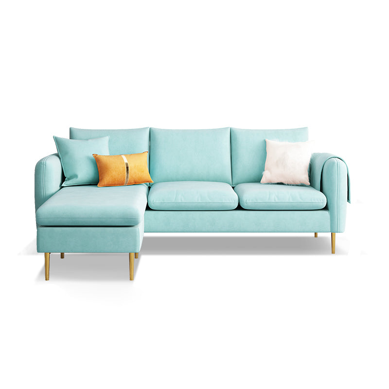 Scandinavian Velvet Sofa with 3 Pillows and Storage for Apartment Blue Clearhalo 'furn' 'furn_sectionals' 'Furniture' 'furniture_sectionals' 'kitchen' 'kitchen_sectionals' 'Living Room Furniture' 'Sectionals' 4773665