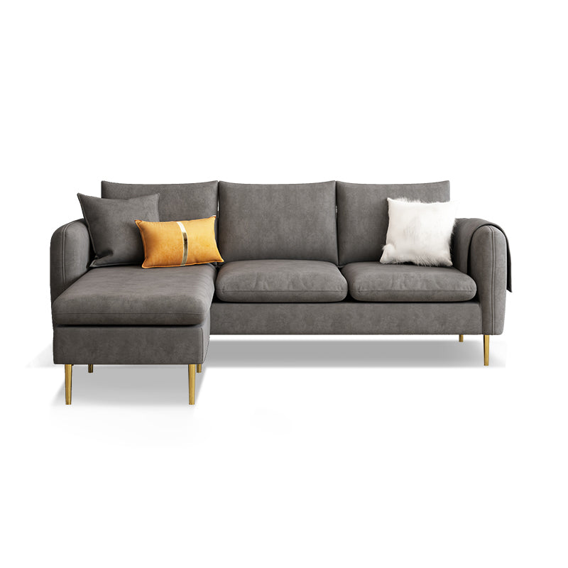 Scandinavian Velvet Sofa with 3 Pillows and Storage for Apartment Grey Clearhalo 'furn' 'furn_sectionals' 'Furniture' 'furniture_sectionals' 'kitchen' 'kitchen_sectionals' 'Living Room Furniture' 'Sectionals' 4773666