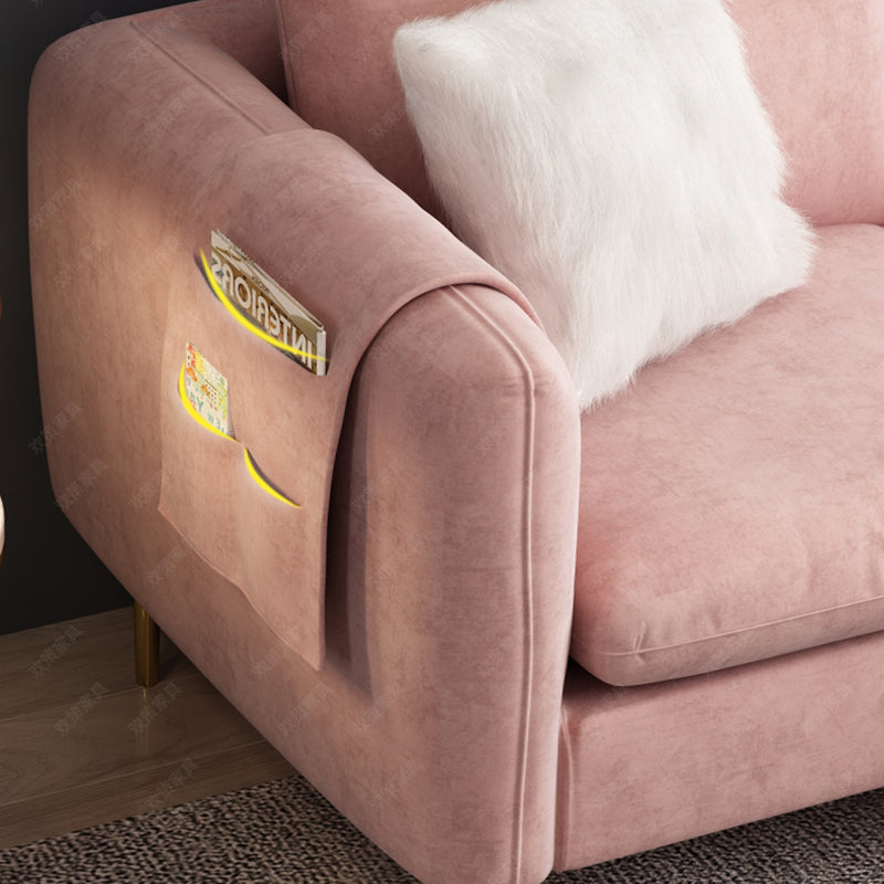 Scandinavian Velvet Sofa with 3 Pillows and Storage for Apartment Clearhalo 'furn' 'furn_sectionals' 'Furniture' 'furniture_sectionals' 'kitchen' 'kitchen_sectionals' 'Living Room Furniture' 'Sectionals' 4773670