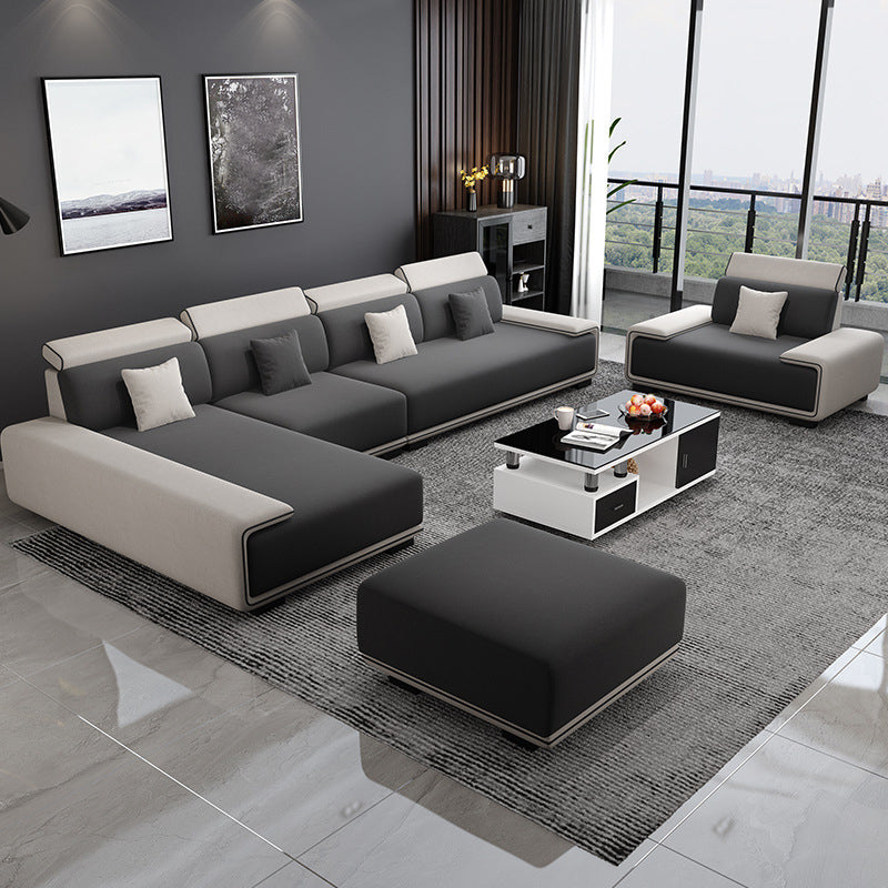 Faux Leather 4-seater Bench Seating Recessed Arm Modular Settee Furniture Clearhalo 'furn' 'furn_sectionals' 'Furniture' 'furniture_sectionals' 'kitchen' 'kitchen_sectionals' 'Living Room Furniture' 'Sectionals' 4773681