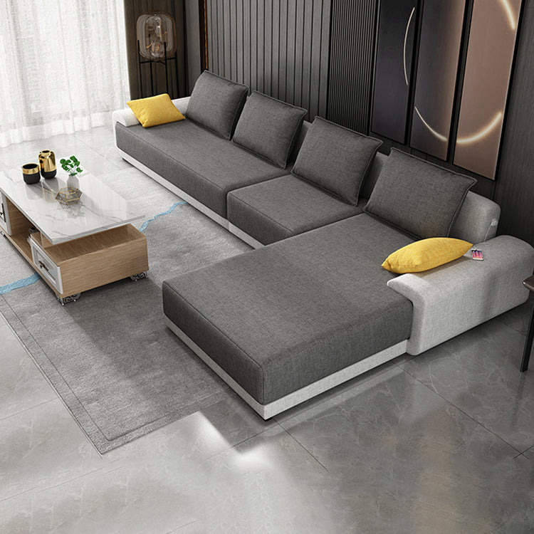 Modern Loose Back Removable Cushions Sofa with Reversible Chaise Slipcovered Sofa Clearhalo 'furn' 'furn_sectionals' 'Furniture' 'furniture_sectionals' 'kitchen' 'kitchen_sectionals' 'Living Room Furniture' 'Sectionals' 4773694