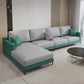 124.02"D x 62.99"W x 35.43"H Fabric Cushions Square Arm Sofa Green Grey Clearhalo 'furn' 'furn_sectionals' 'Furniture' 'furniture_sectionals' 'kitchen' 'kitchen_sectionals' 'Living Room Furniture' 'Sectionals' 4773732