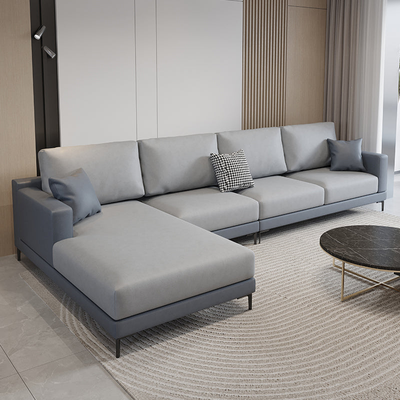 124.02"D x 62.99"W x 35.43"H Fabric Cushions Square Arm Sofa Dark Grey Light Grey Clearhalo 'furn' 'furn_sectionals' 'Furniture' 'furniture_sectionals' 'kitchen' 'kitchen_sectionals' 'Living Room Furniture' 'Sectionals' 4773737