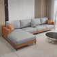 124.02"D x 62.99"W x 35.43"H Fabric Cushions Square Arm Sofa Orange-Gray Clearhalo 'furn' 'furn_sectionals' 'Furniture' 'furniture_sectionals' 'kitchen' 'kitchen_sectionals' 'Living Room Furniture' 'Sectionals' 4773739