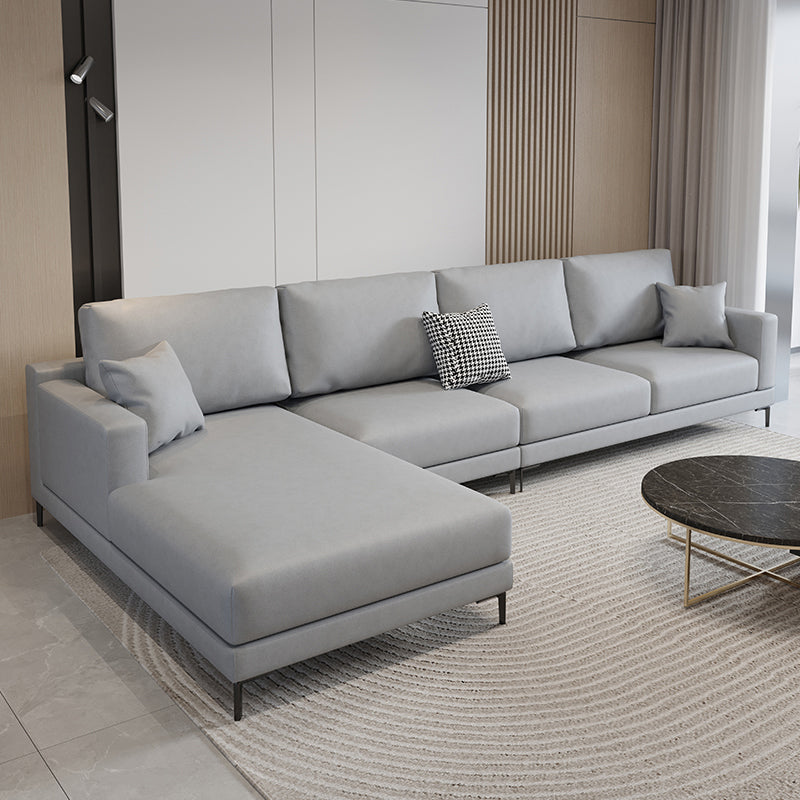 124.02"D x 62.99"W x 35.43"H Fabric Cushions Square Arm Sofa Light Gray Clearhalo 'furn' 'furn_sectionals' 'Furniture' 'furniture_sectionals' 'kitchen' 'kitchen_sectionals' 'Living Room Furniture' 'Sectionals' 4773741