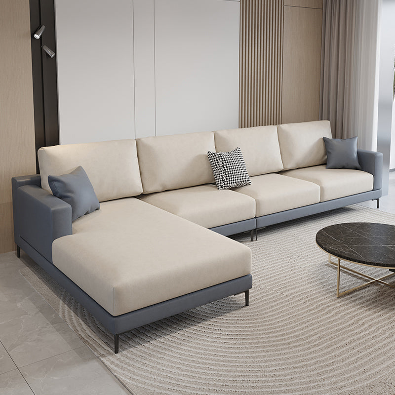 124.02"D x 62.99"W x 35.43"H Fabric Cushions Square Arm Sofa Dark Gray-White Clearhalo 'furn' 'furn_sectionals' 'Furniture' 'furniture_sectionals' 'kitchen' 'kitchen_sectionals' 'Living Room Furniture' 'Sectionals' 4773743